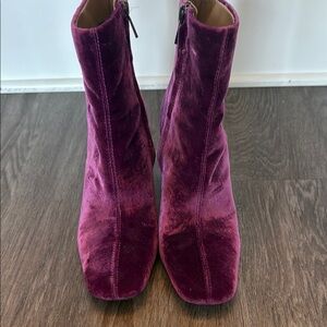 Sam Edelman Purple Velvet Ankle Boots with Block Toe